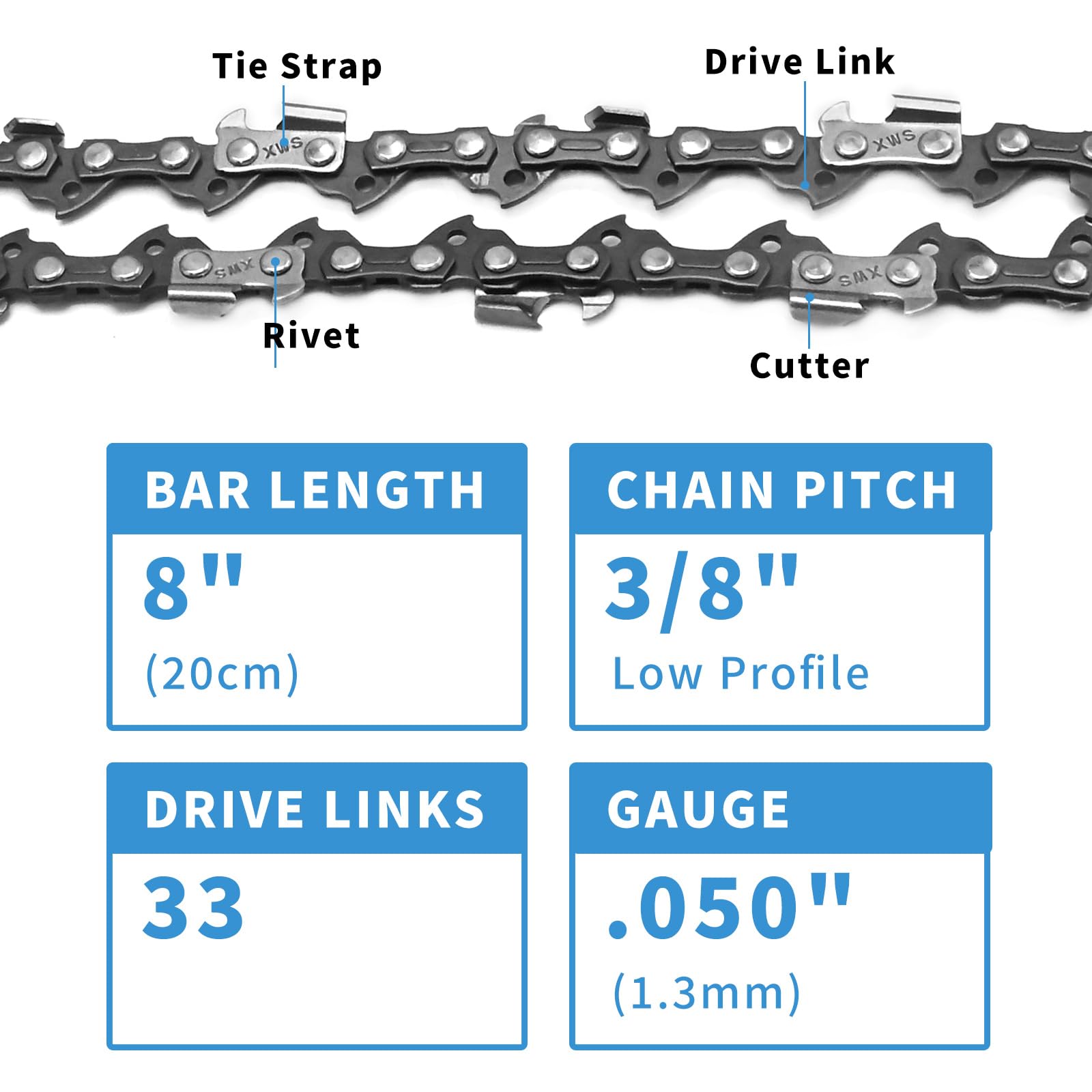 Amazon.com: laffoonparts 2 Pcs 8 Inch Chainsaw Chain Blade 050 33
